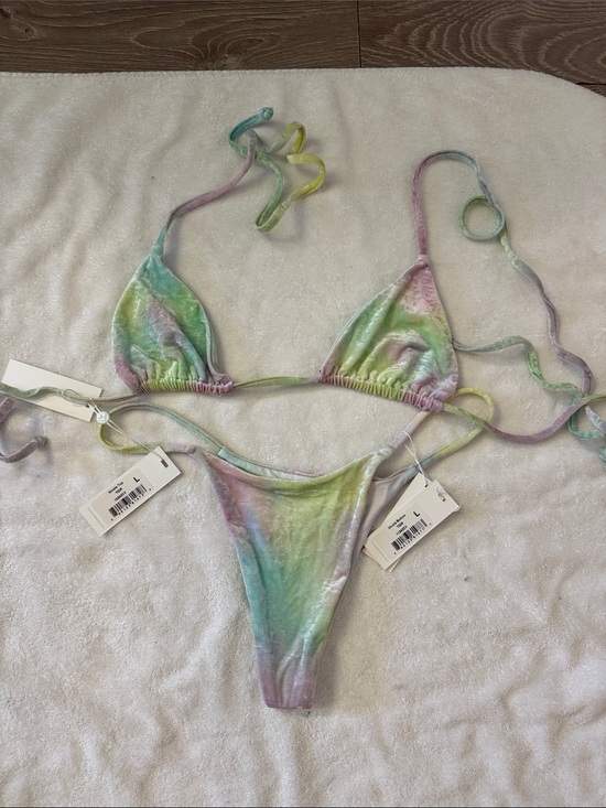 Frankie's Bikinis Other - NWT Frankie’s Bikinis Tie-Dye Velvet Triangle Bikini Set - Pastel Multi
